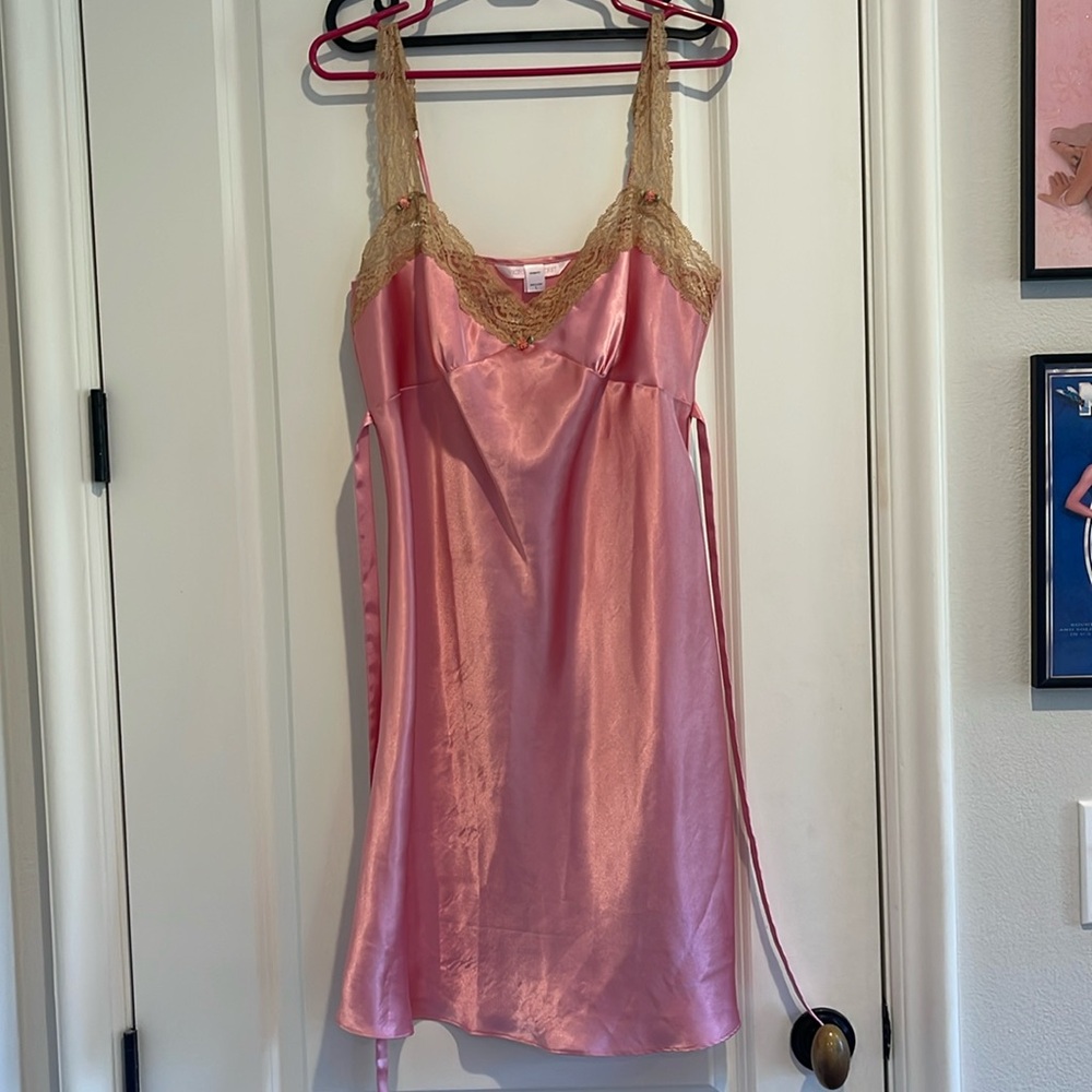 Vintage pink Victoria’s Secret slip dress with lace tr